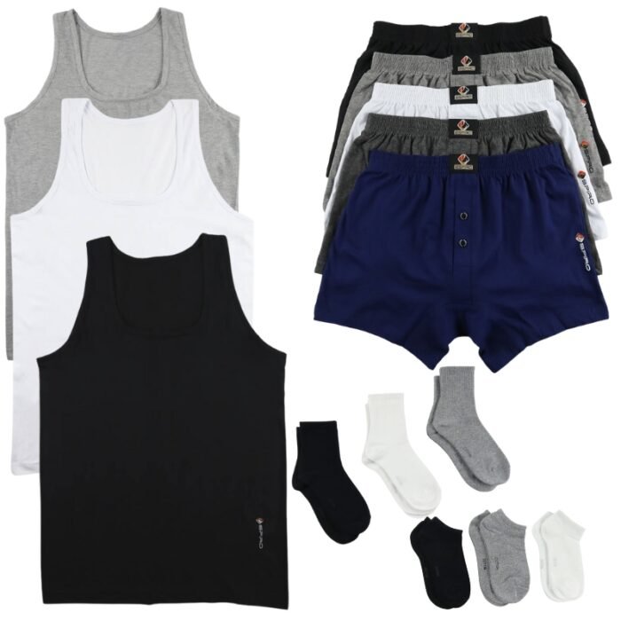 Pack 6 Débardeurs + 5 Caleçon ET 6 Chaussette homme Coton Doux